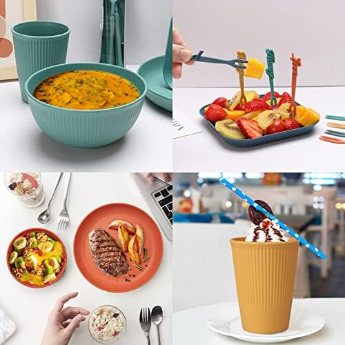 48 Pcs Dinnerware Sets, Unbreakable Plates and Bowls Sets, Reusable Dinnerware Sets for 4 People, Travel Camping Picnic Home Party Cutlery Set, Dishwasher Microwave Safe Dishes - Image 3