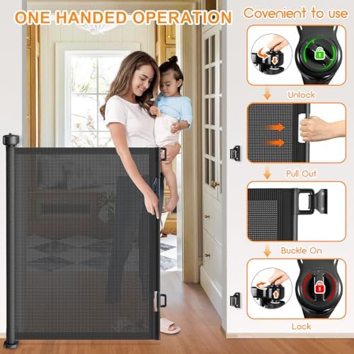 EZIGO 55 Inch Retractable Baby Gates, 41 Inch Extra Tall Retractable Gate - Image 5