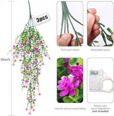 RECUTMS Artificial Hanging Plants with Lights Fake Hanging Spring Flowers - Image 2