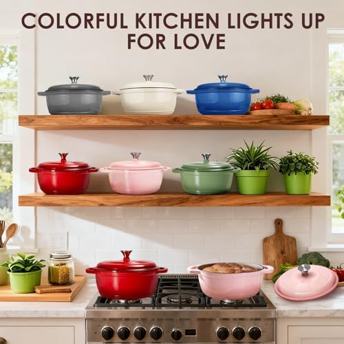 Enameled Cast Iron Dutch Oven Pot With Lid - AIVIKI 5QT Dutch Oven for Bread Baking With Cotton Potholders - Heavy-Duty Cookware for Braising, Stew, Roasting, Oven Safe up to 500°F, Red - Image 7