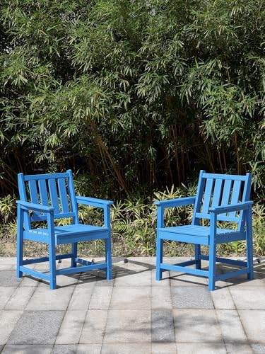 Patio Dining Chair Set of 2, HDPE Outdoor Dining Chair, Ergonomic HDPE Dining Chairs with Deep Seating, All Weather Outdoor Chairs Furniture for Backyard, Deck, Garden, Poolside, Sky Blue - Image 2