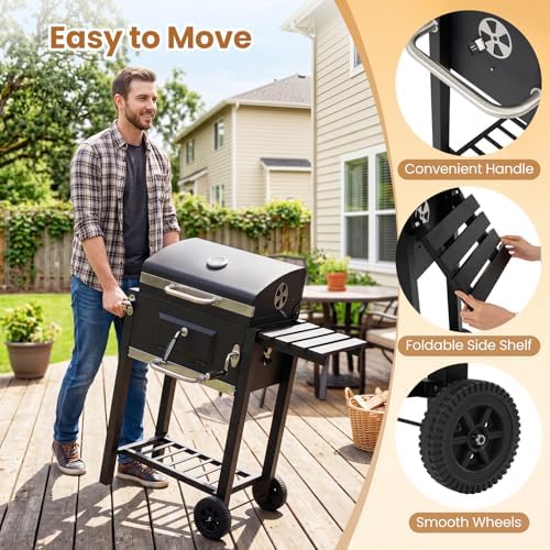 Giantex Charcoal Grill, Outdoor BBQ Grill with Foldable Side Shelf - Image 5