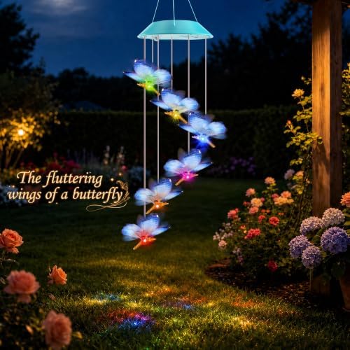 Toodour Solar Wind Chime, Color Changing LED Swaying Butterfly Wind Chimes - Image 7