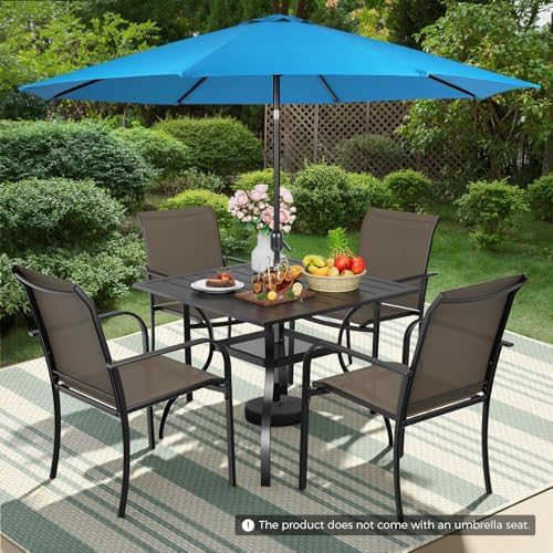 Incbruce 6 Pieces Patio Dining Set with Sky Blue Umbrella, Outdoor Dining Set of 4 Textilene Chairs and Square Table with Umbrella Hole for Backyard, Garden, and Poolside (Brown) - Image 3