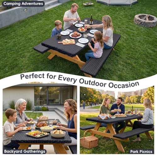 Picnic Table Cover with Bench Covers Camping Tablecloth Set with Pocket - Image 4