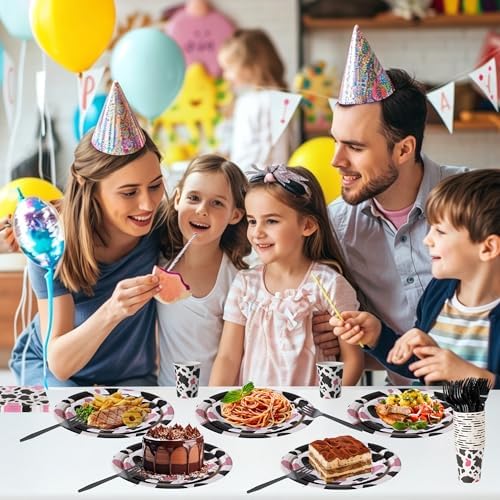 144 Pcs Cow Print Tableware Set for 24 Guests, Heavy-Duty 7" & 9" Paper Plates, Cups, 2-Ply 13" Napkins & Plastic Forks, Disposable Party Supplies for Cow Birthday, Farm and Western Party - Image 4