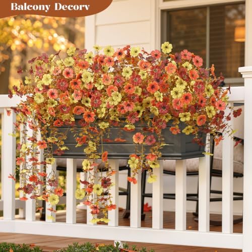 8Pcs Artificial Fall Flowers for Outdoor, Fake Mums UV Resistant Decoration - Image 4