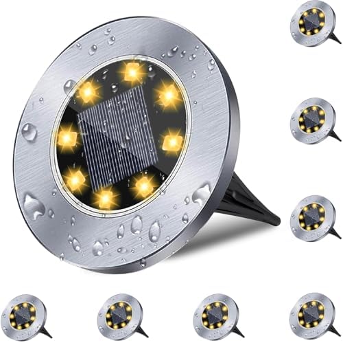 4.6 Inch Diameter Solar Ground Lights, Waterproof Solar Garden Lights, Outdoor Garden Waterproof Bright in-Ground Light, Landscape Lighting for Pathway,Yard,Lawn,Patio,Walkway (8 Pack Warm Light) by Rayolon