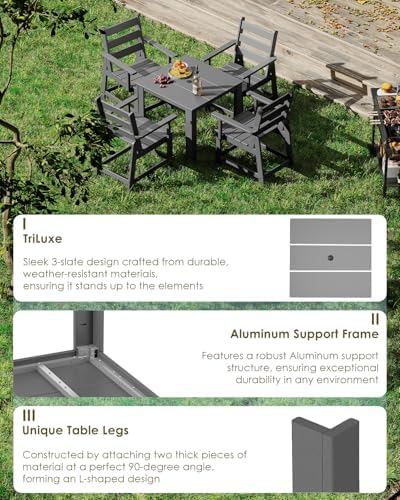 GREENVINES HDPE Outdoor Dining Table w/Umbrella Hole for 4, Gray - Image 5