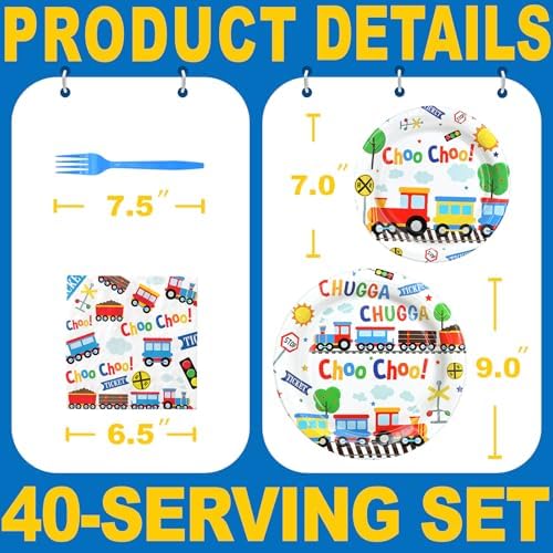 Train Party Decorations - Train Party Plates and Napkins for Kids, Serves 40 Guests - Image 2