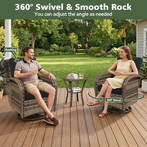 Aoxun 3 Piece Outdoor Patio Furniture Set with Side Table, Outdoor Patio Furniture Sets with High Back Swivel Rocker Chairs, Outdoor Sofa Set with Ottoman for Backyard & Garden, Black - Image 3