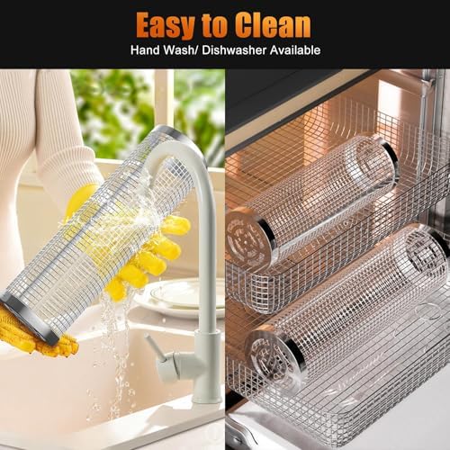 Rolling Grilling Baskets for Outdoor Grill, 2 Pcs BBQ Grill Basket, Stainless Steel Barbeque Grill accessories set, Camping Picnic Cooking Tools for Vegetable/Shrimp/Chicken, Gifts for Men Dad Husband - Image 6