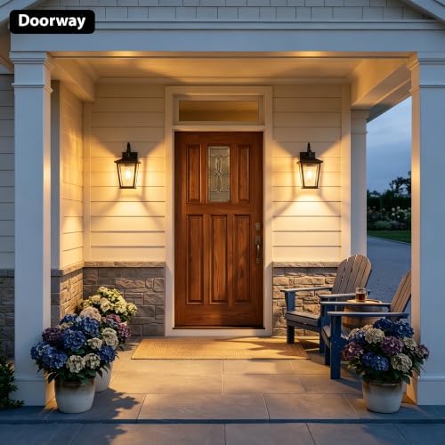 Kalium Outdoor Light Fixtures Wall Mount, Waterproof Exterior Wall Lanterns with Glass, Matte Black, Outside Wall Sconces, Front Porch Lighting for House Garage Doorway Patio 12.5 in - Image 2