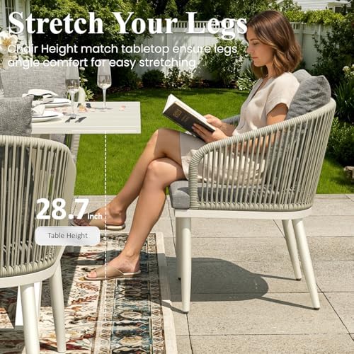 LayinSun 7 Pieces Outdoor Patio Dining Set, Aluminium Rectangular Dining Table and Wicker Rattan Chairs Set for Outside Backyard, Poolside - Image 5