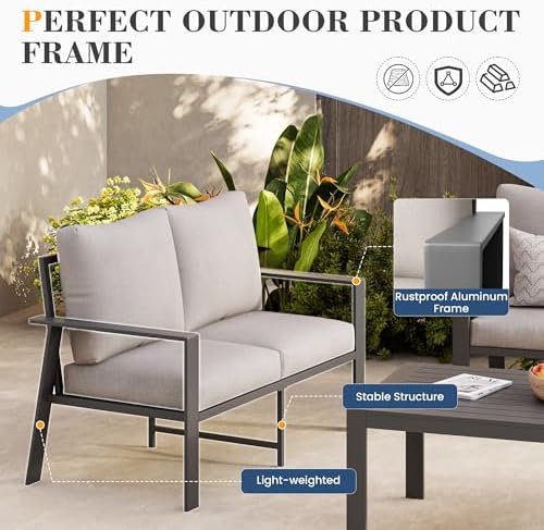 Aluminum Patio Conversation Sets All-Weather Sectional Outdoor Furniture Set with Coffee Table - Image 3