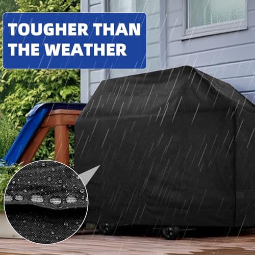 BBQ Gas Grill Cover for Outdoor, Anti-UV, Rip-Proof, 600D Oxford Fade Resistant Material, Barbecue Cover with Hook and Loop Straps & Adjustable Hem Drawstring (Black, 32”x26”x43”) - Image 5