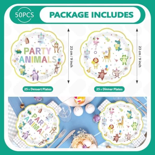 50Pcs Animal Parade Scalloped Heavy Duty Paper Plates 9 Inch - Image 3