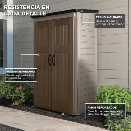 Rubbermaid Vertical Resin Outdoor Storage Shed With Floor (4 x 2.5 Ft) Weather Resistant Brown Organization for Home/Backyard/Garden Tools/Porch/Patio Cushions/Pool Chemicals/Toys - Image 4