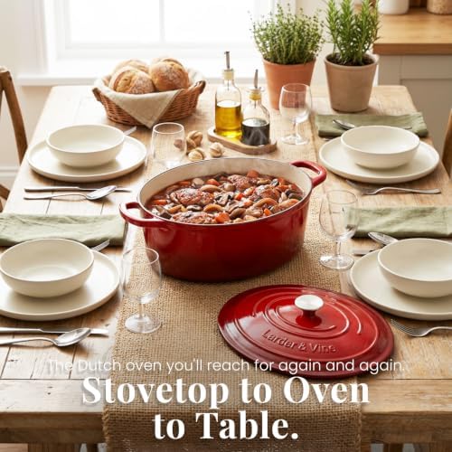 Larder & Vine 8 qt Oval Enameled Cast Iron Dutch Oven Pot, Cabernet - Image 6