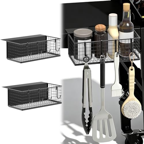 2PACK Magnetic Grill Caddy for Grills, Space Saving Outdoor Griddle Accessories Organizer, BBQ Storage Box for Weber Grill, Traeger Smoker, and Blackstone Griddle by Sirozi