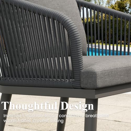 LayinSun 14 Pieces Outdoor Patio Dining Set, Aluminium Rectangular Dining Table and Wicker Rattan Chairs Set for Outside Backyard, Poolside - Image 4