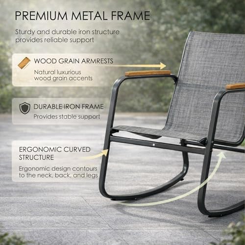 Kozyard 3-Piece Rocking Chair Set, Outdoor Rocking Textilene Bistro Set - Image 4