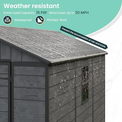 UDPATIO Outdoor Resin Storage Shed 7.5x10 FT with Floor, Dark Grey - Image 4