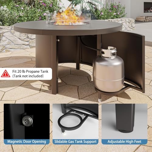 7 Pieces Outdoor Patio Furniture Set with 48" 55000 BTU Round Propane Fire Pit Table,Patio Dining Set Outdoor Conversation Sets 6 Swivel Chairs for Deck,Backyard and Garden,Brown - Image 5