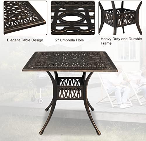 VINGLI 5-Piece Outdoor Patio Dining Set, Cast Aluminum All-Weather Outdoor Table and Chairs w/Cushion, Outdoor Furniture Set w/Umbrella Hole for Backyard Deck Poolside (Square, Elizabeth Back) - Image 6