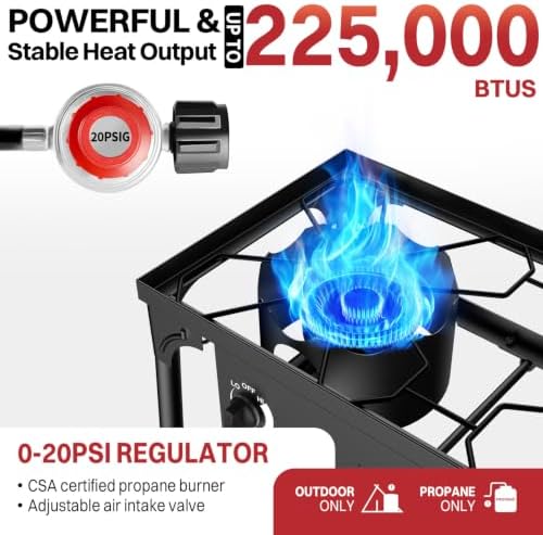 3 Burner Propane Camp Stove | 225,000 BTU | High Pressure Gas Burners - Image 2