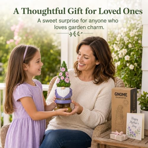 Solar Garden Gnome Statue: Outdoor Figurine with Succulent Lights - Image 2