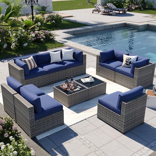 Aoxun Patio Furniture Sets, 10-Piece Outdoor Patio Furniture with Thick Cushions, Wicker Outdoor Conversation Set Sectional Sofa for Backyard, Poolside, Garden by Aoxun
