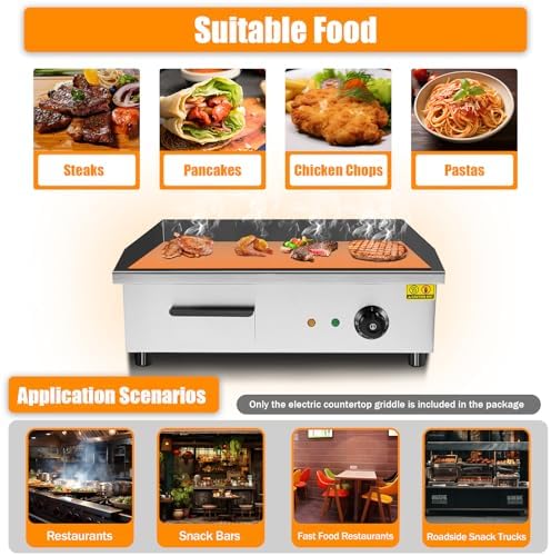 Commercial Electric Griddle, 22", 3000W Countertop Flat Top Griddle, Stainless Steel Teppanyaki Grill, 122-572℉ Adjustable Temp Control - Indoor Outdoor Cooking Plates for Pancake Barbecue - Image 4