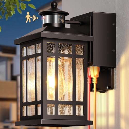 Outside Wall Lighting for House with GFCI Outlet, Oil-Rubbed Bronze Motion Sensor Outdoor Lights with Bubble Glass, Outdoor Sconce Light Wall Lantern, Exterior Garage Lights for Coach, Doorway by OPAXIS