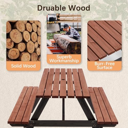Brown 75" Rectangular Wooden Picnic Table for Outdoors - Image 4