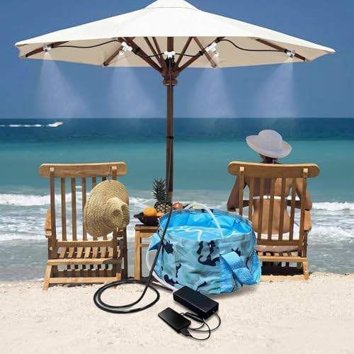 HAOWIN Portable Misting System with Rechargeable Water Pump, Foldable Bucket & Triangle Bag, DIY Mobile Misters for Outside Patio, Tent, Canopy, Golf Cart, Boat, Bike, Motorcycle, Camping, Hiking by HAOWINCreator