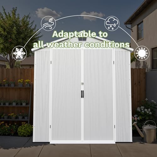 Patiowell 6X8 FT Resin Outdoor Storage Shed with Floor, Light Gray - Image 5