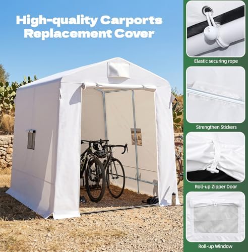 Outdoor Storage Shed 7x6x6 Ft, Heavey-Duty PE Fabric Waterproof Garden Shed Storage Tent with Steel Frame for Backyard(White) - Image 5
