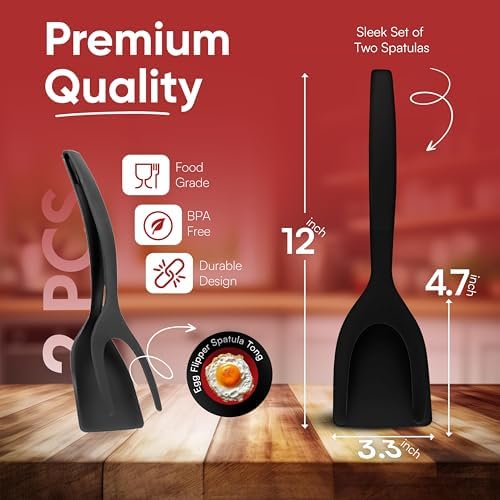 Egg Flipper Spatula Tongs (Set of 2) – Non-Stick 2-in-1 Grip & Flip Kitchen Tongs for Pancakes, Fish, Eggs, and More – Heat Resistant Cooking Tool (Black) - Image 4