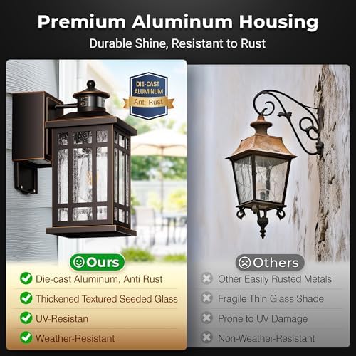 Outdoor Wall Light Fixtures with GFCI Outlet, Adjustable Sensitivity Motion Sensor Outdoor Lights, Oil Rubbed Bronze Anti-Rust Outside Lighting Fixture Sconce for Patio, Garage, Waterproof - Image 6