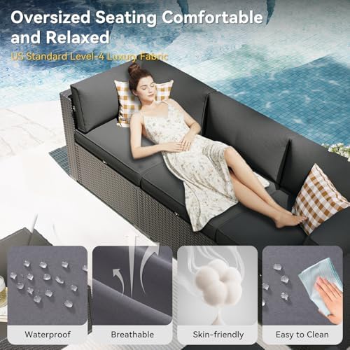 Aoxun Patio Furniture Set, 11 Piece Outdoor Sectional Sofas with Waterproof Cover, 10 Seats Wicker Rattan Outdoor Furniture Patio Conversation Set for Backyard, Garden Dark Grey - Image 3