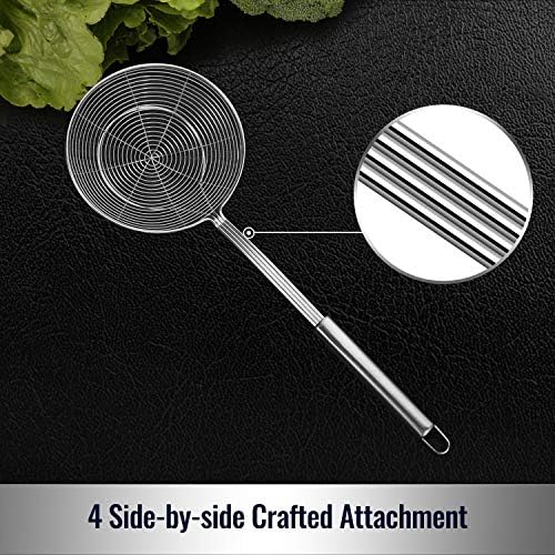 Hiware Solid Stainless Steel Spider Strainer Skimmer Ladle, Kitchen Utensils Wire Strainer Pasta Spoon, 7 Inch - Image 4