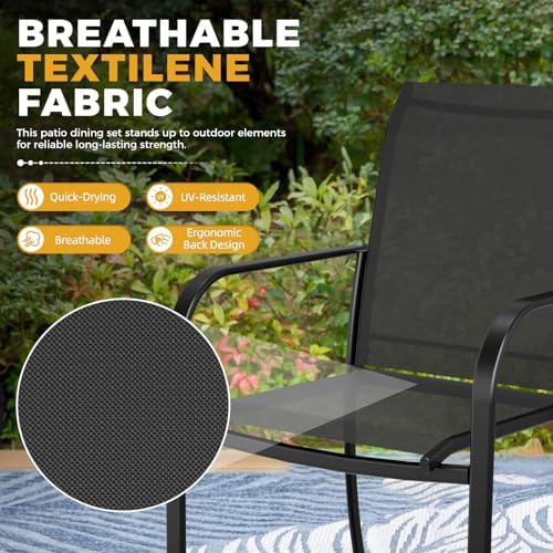 Incbruce 7 Pcs Patio Dining Set, Textilene Chairs and Rectangle Table with Brown Umbrella (Black) - Image 3