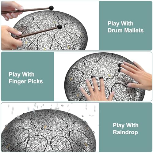 Rain Drum for Outside Garden, 8 Inches 11 Notes Steel Tongue Drum, Waterproof Meditation Rain Chime, Musical Instruments for Adult Gift with Bag, Music Book, Mallets (Star Sliver) - Image 4