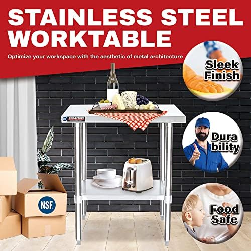 DuraSteel 30x36 Stainless Steel Work Table - NSF Commercial Prep Metal Table - Outdoor Pizza Oven Stand w/Under Shelf - Kitchen Island Laundry Utility Garage Microwave Stand Large Rolling Storage Cart - Image 4