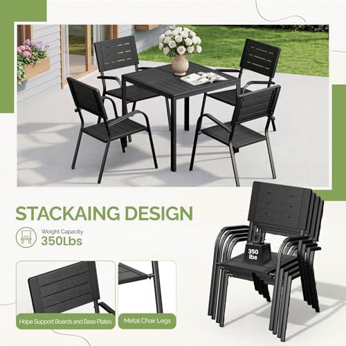 VINGLI Outdoor Patio Dining Set,5 Piece Square Table Patio Furniture Set,HDPE All-Weather Material Outdoor Dining Table and Chair for Garden, Backyard, Poolside,Black - Image 5