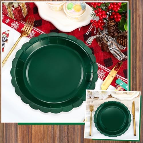 NatNarr 30 Pcs Dark Green Plates 9 Inch Scalloped Green Paper Plates - Image 5