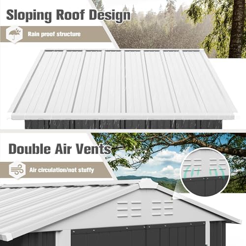 JUMMICO Metal Outdoor Storage Shed 6 x 8 FT Metal Shed with Lockable Door,Waterproof Garden Tool Shed Storage House for Backyard Patio Lawn,Grey - Image 4