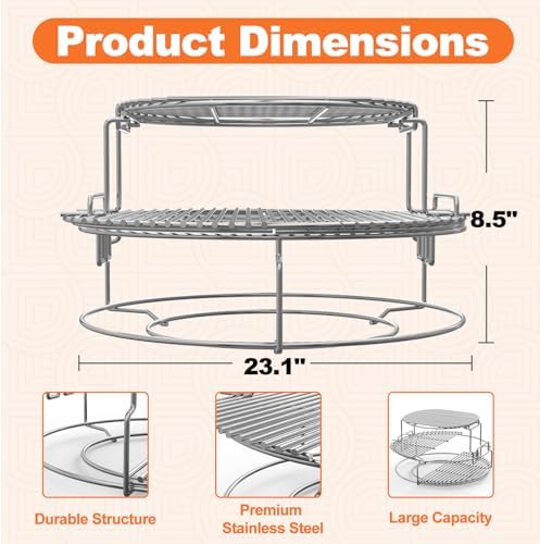 3 Tier 5 Piece Expander Rack Kit for Big Green Egg XL Replacement Grill Racks with Removable Cooking System Stainless Steel Big Green Egg Accessories - Image 2