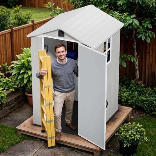 Devoko 4×4 FT Resin Outdoor Storage Sheds with Floor, Light Gray - Image 6